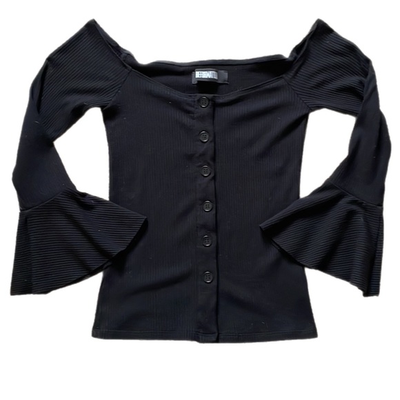 Reformation Tops - Reformation Ribbed Bell Sleeve 3/4 Sleeve Off Shoulder Button Front Blouse